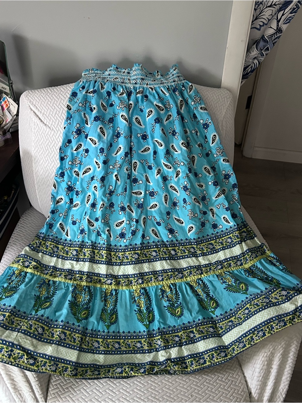 Planet Gold Turquoise Paisley Tiered Maxi Skirt